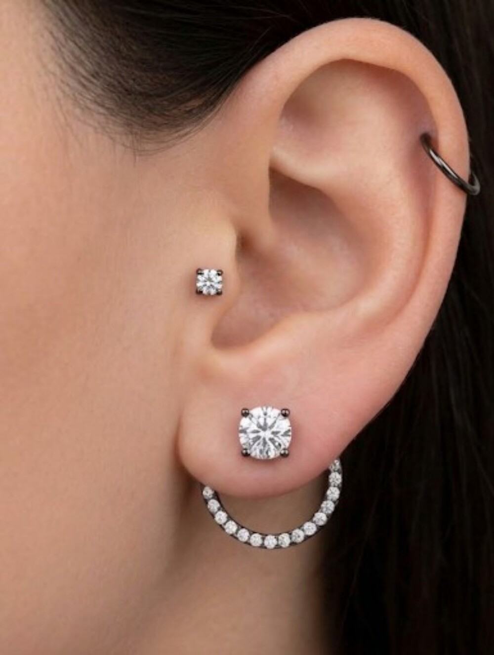 Black Rhodium Plated Cubic Zirconia Eclipse Duo Earrings